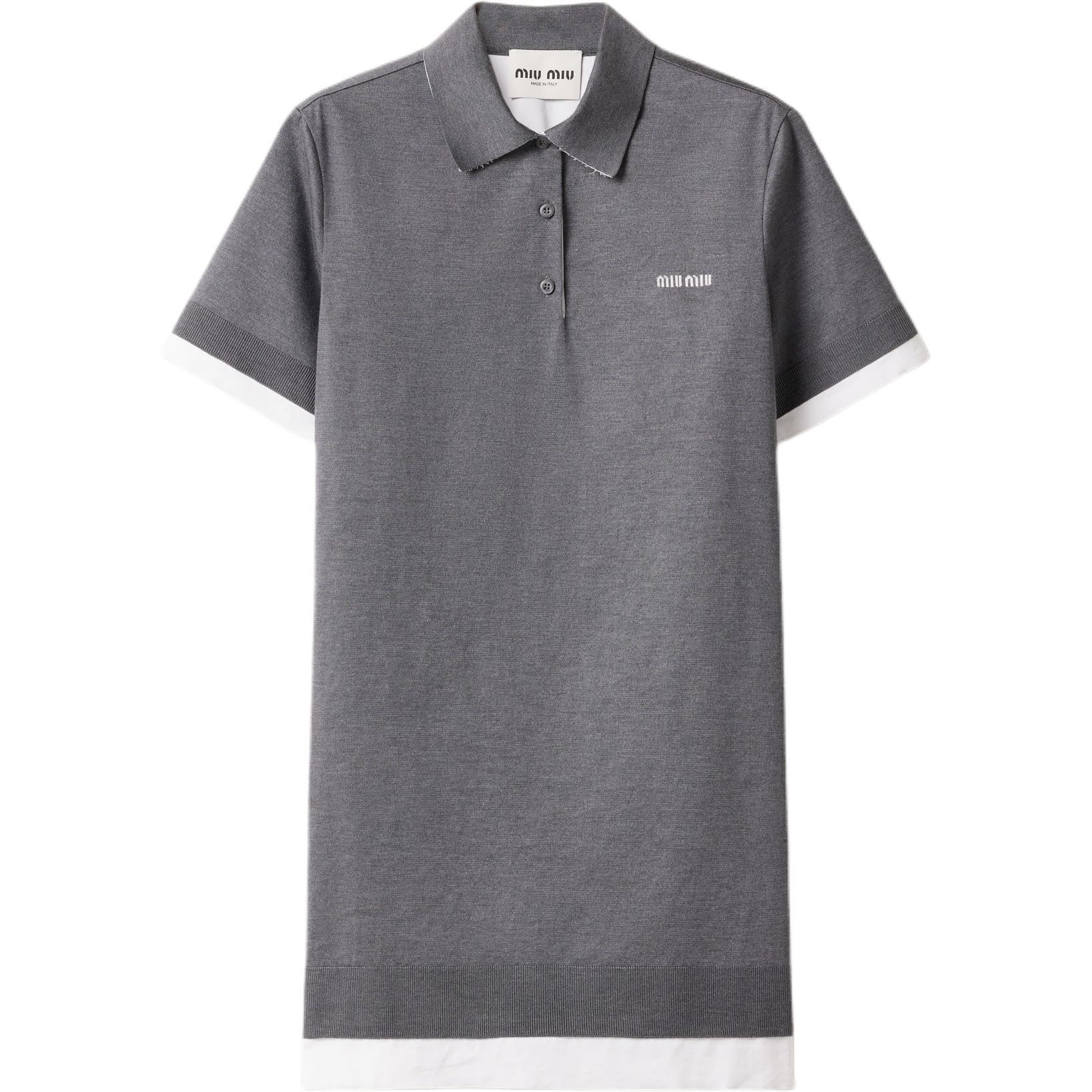 

Поло-платье с коротким рукавом и вышитым логотипом MIU MIU, серый