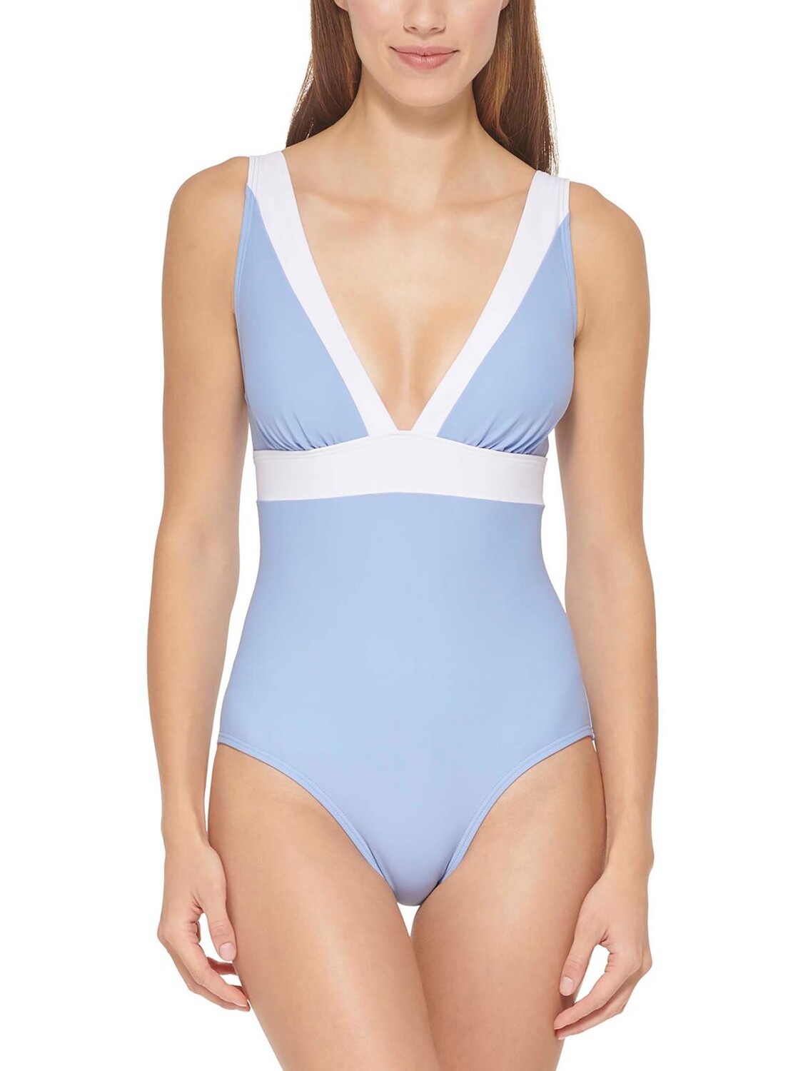 

Женский двухцветный цельный купальник с v-образным вырезом DKNY Swimwear, синий