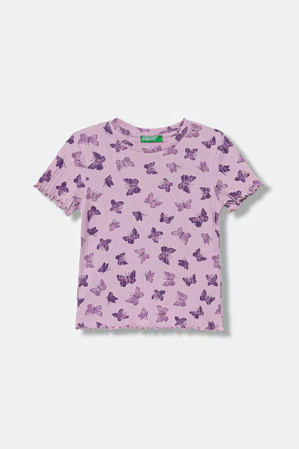 Футболка с цветочным принтом United Colors of Benetton, фиолетовый