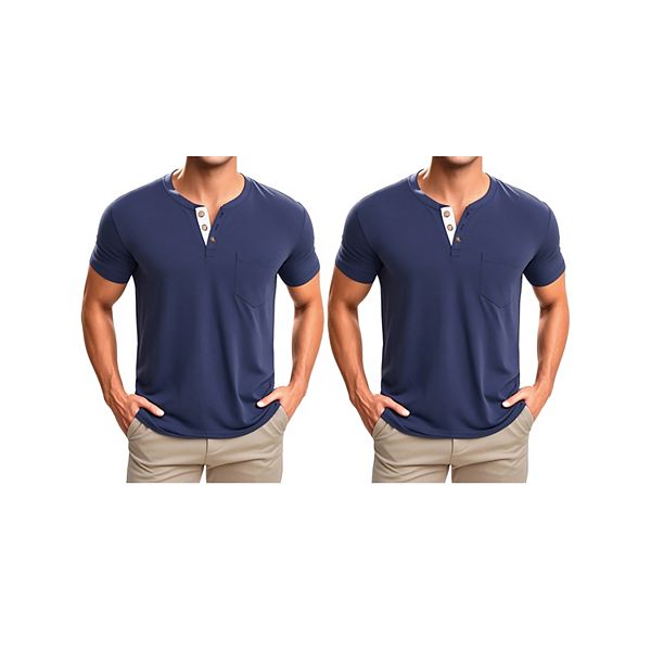 

2 упаковки мужских футболок хенли с коротким рукавом Inspire Chic, Blue