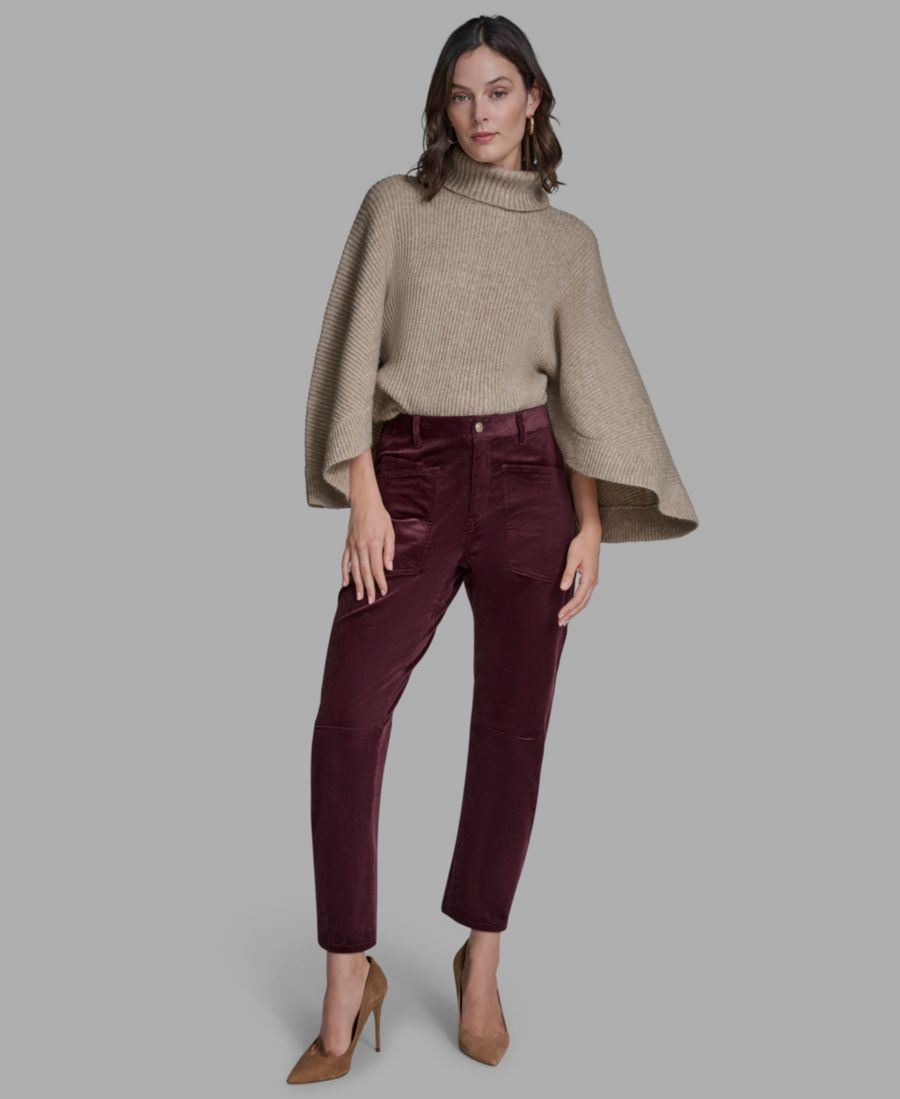 

Женские бархатные брюки-бочонок со средней посадкой и заниженной талией BCBG, Crimson Velvet