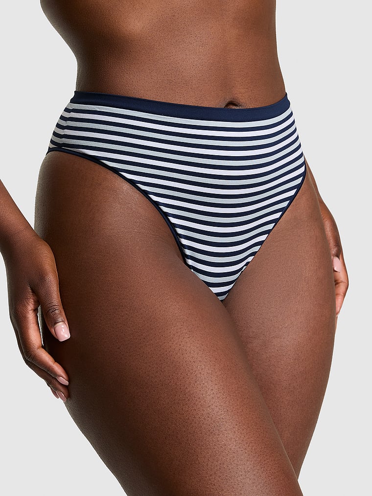 

Бесшовные бразильские трусики Pink, smooth noir navy stripe print