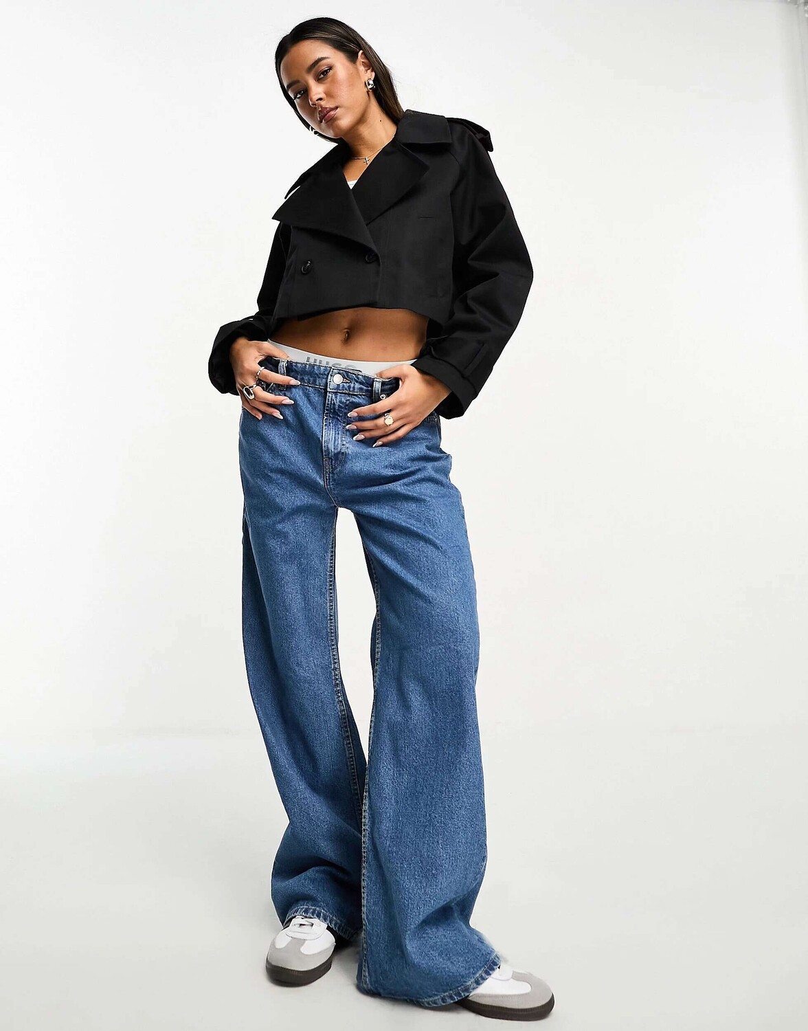 

Черный укороченный тренч ASOS