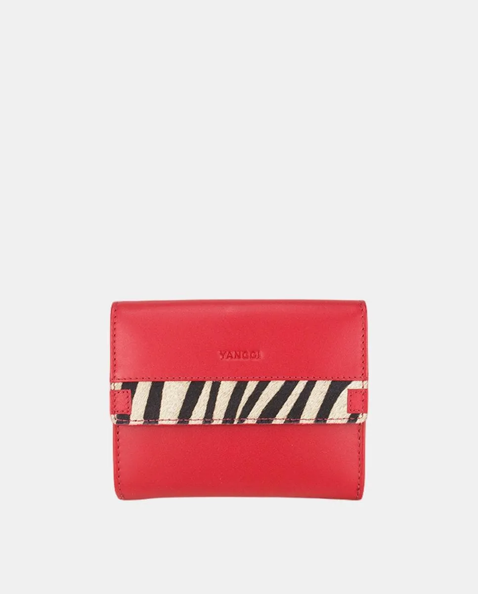 

маленький женский кошелек YANCCI, из красной кожи с зебровым украшением на конце клапана Yancci
