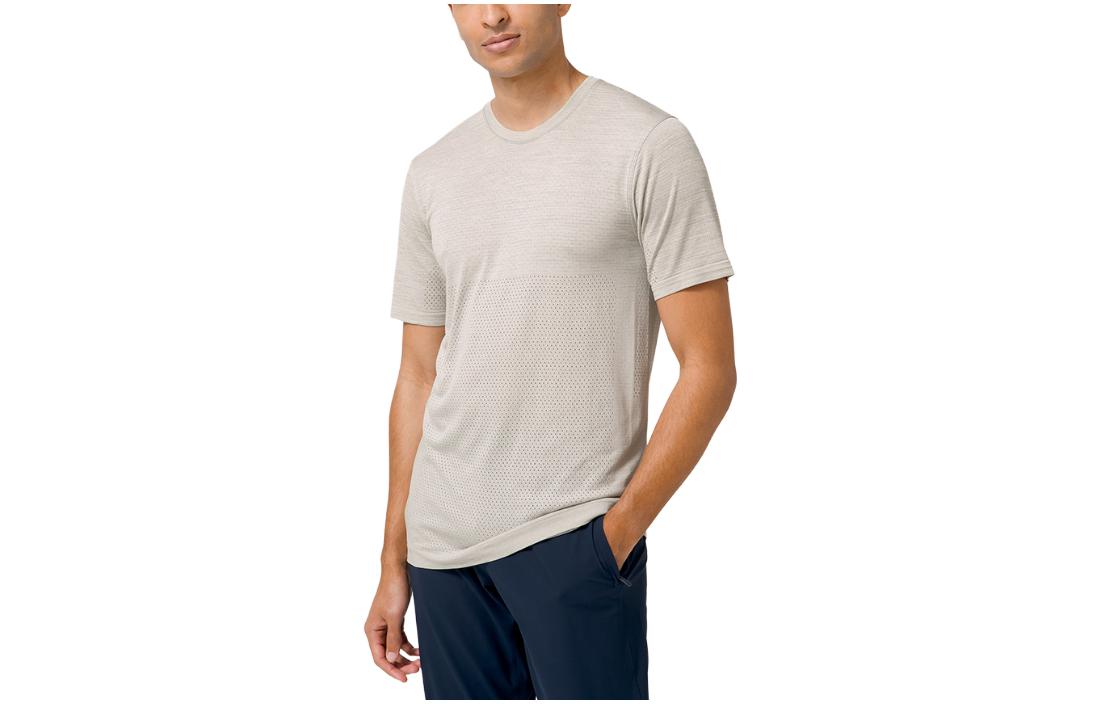 

Мужские футболки с круглым вырезом, умеренно прямой крой Lululemon, waterdrop серебро/светлый айвори белый sild/ltiv