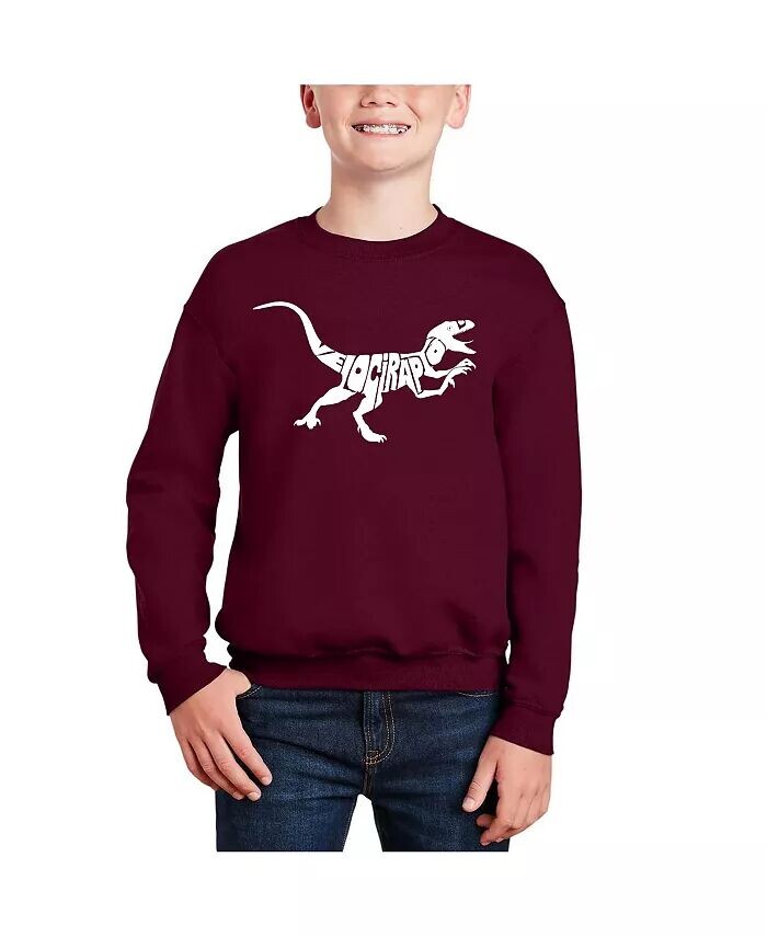 

Толстовка с круглым вырезом Velociraptor Word Art для мальчиков LA Pop Art, красный