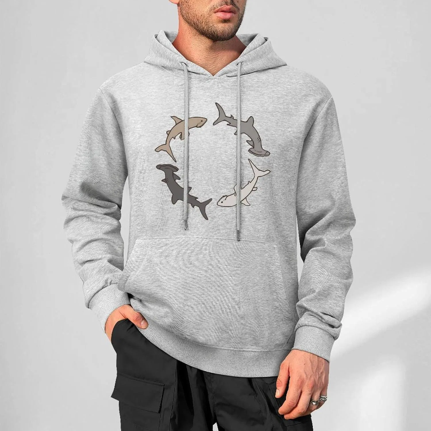 Мужские хлопковые толстовки с капюшоном и карманом Hammerhead Shark Chase Fashion Hoodies — фото 2