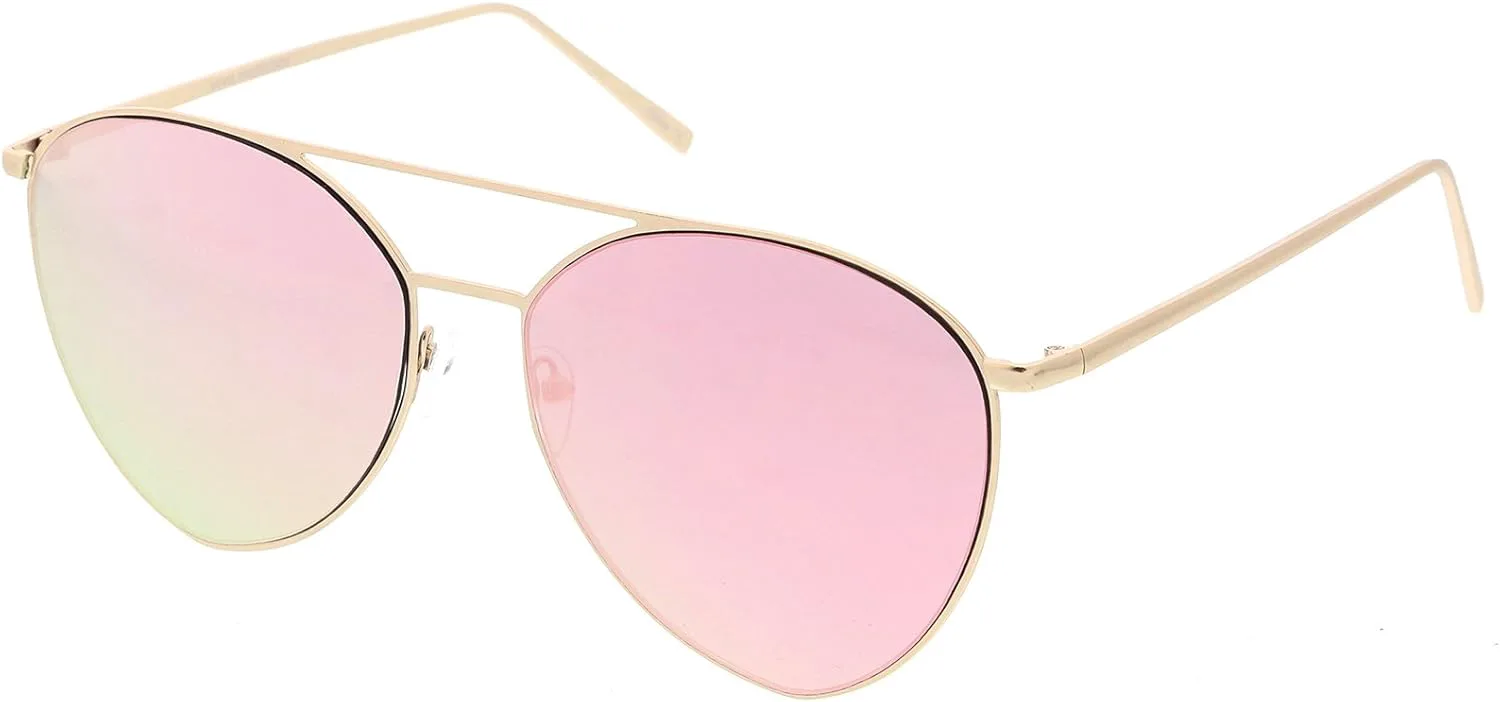 

zeroUV - Увеличенные тонкие металлические солнцезащитные очки-авиаторы с двойной перекладиной, зеркальными плоскими линзами и оправой 62 мм, Gold / Pink Mirror