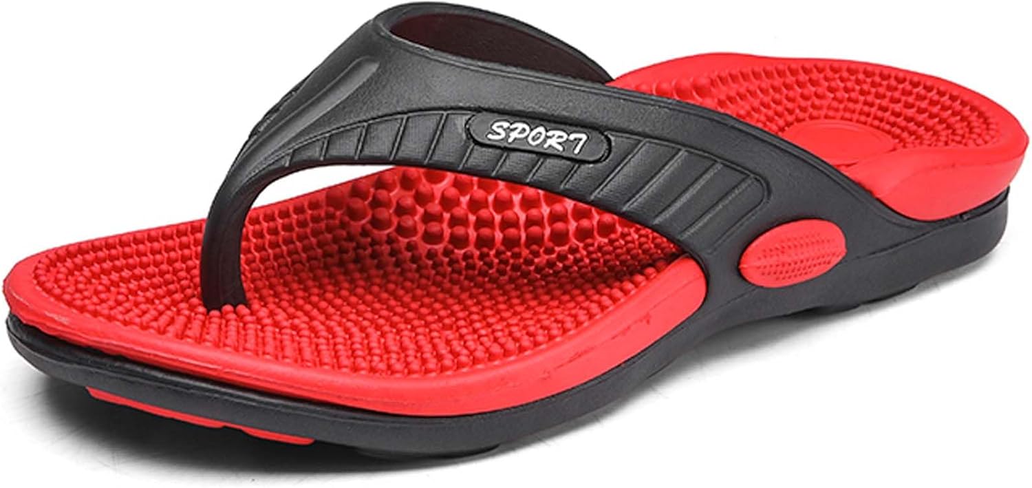 

Мужские шлепанцы с массажной стелькой, летние модные пляжные сандалии с цветными вставками, легкий материал EVA, шлепанцы на толстой подошве, противоскользящие, износостойкие, прочные, подходят для использования дома и на улице Vtiao, красный