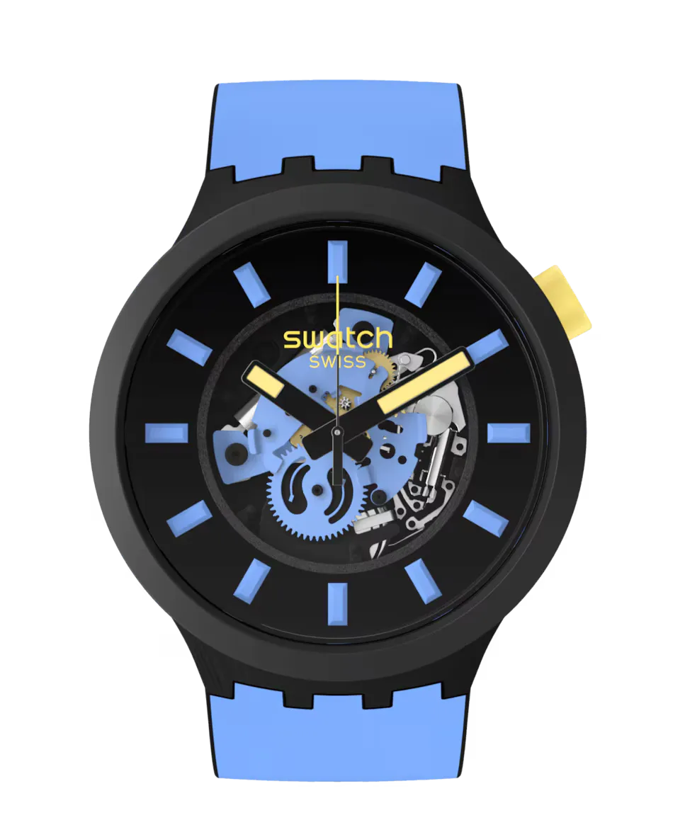 

Дорожные часы с черным силиконовым ремешком Swatch, черный