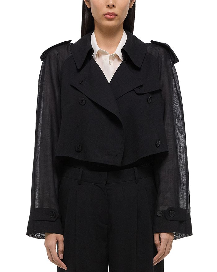 

Укороченное тренчкот из шерстяной смеси Helmut Lang, черный