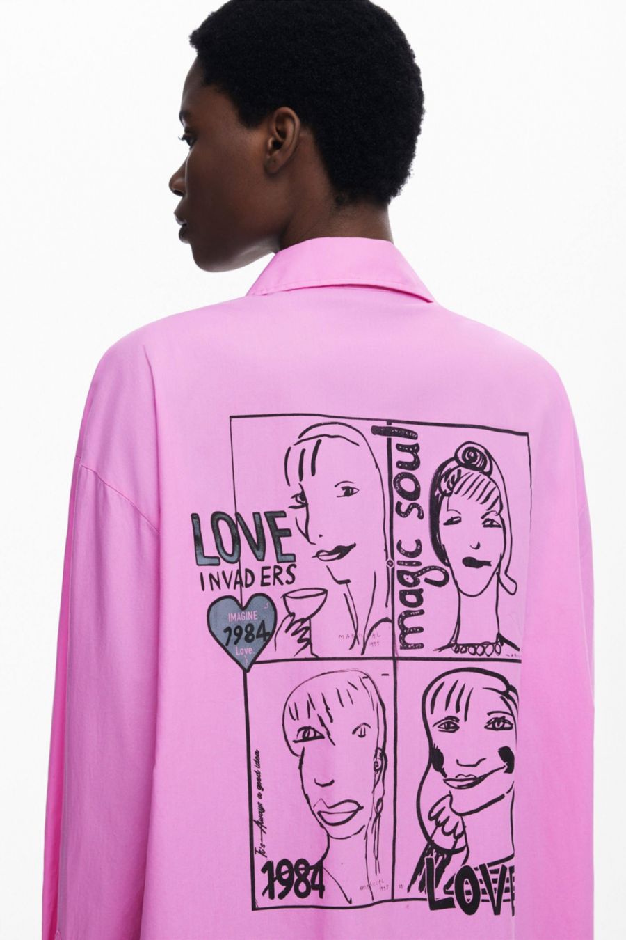 

Женская футболка оверсайз с комиксами Desigual, Pink, Розовый, Женская футболка оверсайз с комиксами Desigual, Pink