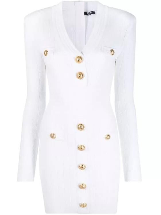 

Мини платье в рубчик украшенное пуговицами Balmain, белый