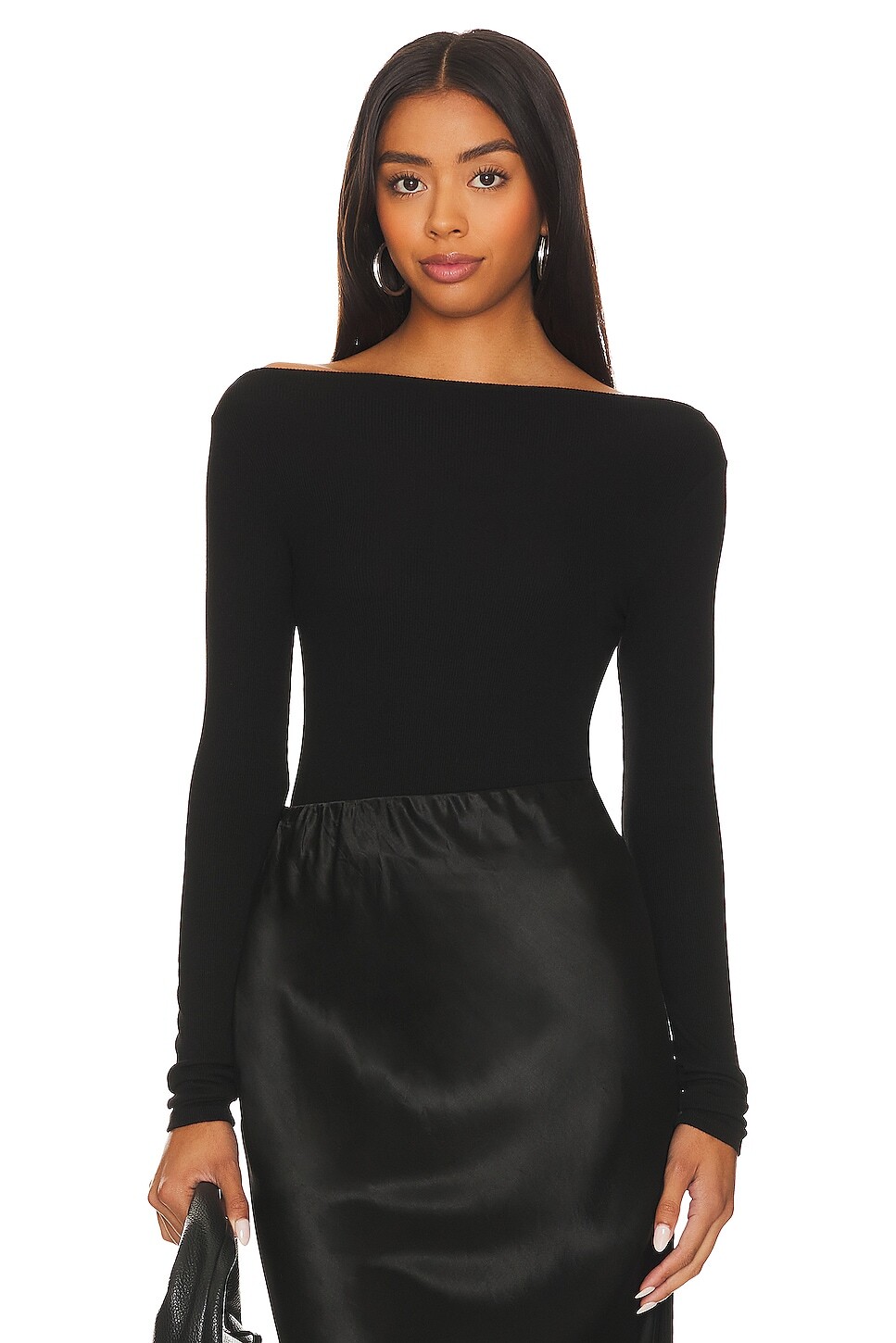 

Топ Enza Costa Silk Knit Boat Neck, черный
