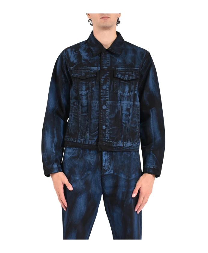 

Джинсовая куртка с рисунком, выполненным синими мазками кисти. Arte Antwerp, черный