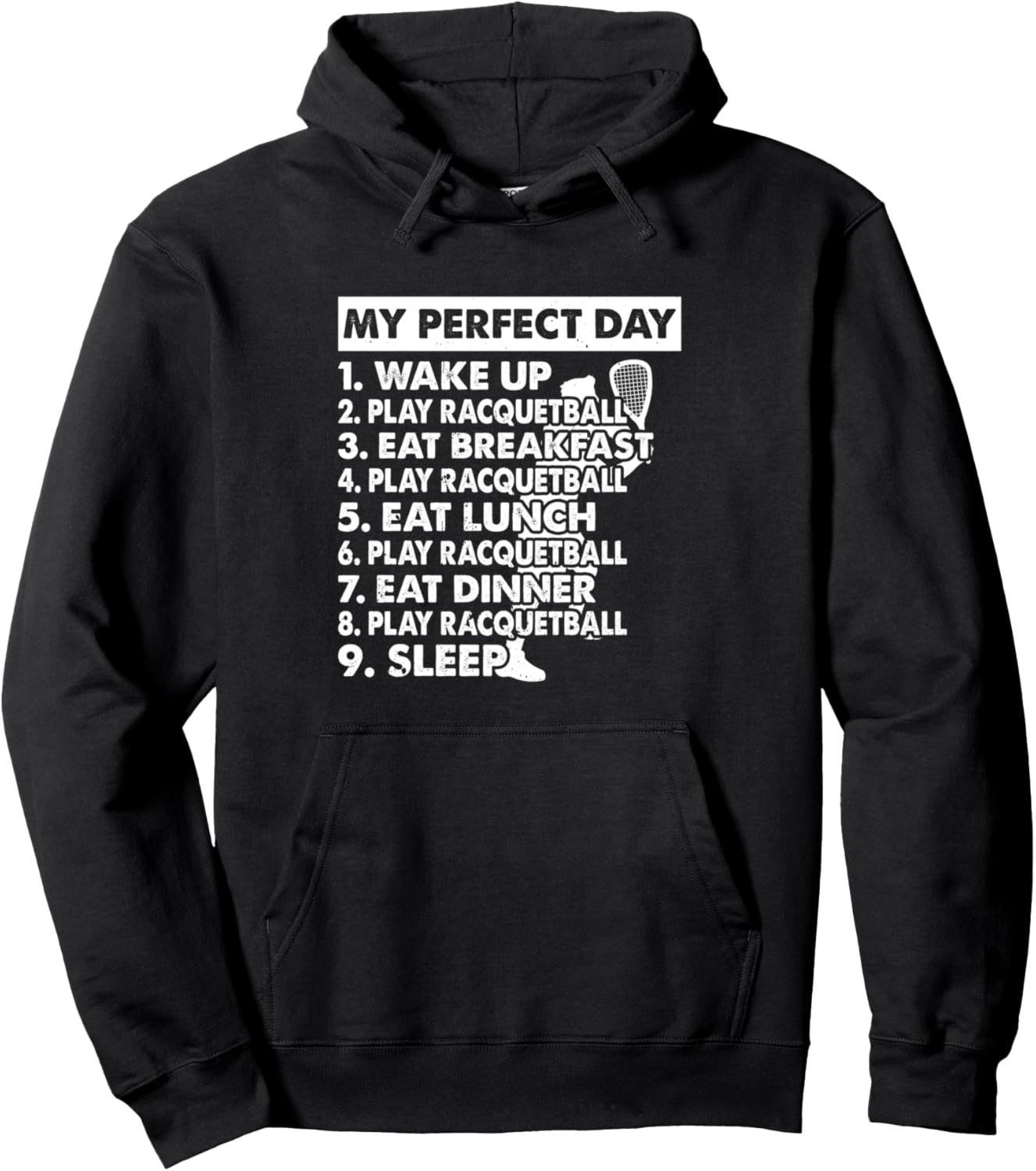 

Мой идеальный день, план дня для игры в ракетбол, худи для игры в ракетбол Racquetball Quotes Racquetball Game, черный