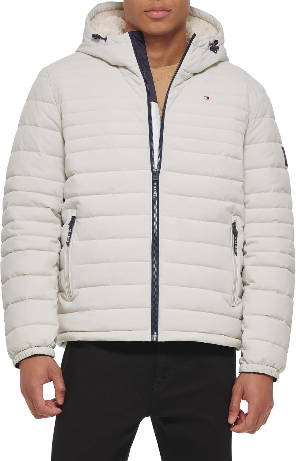 Мужская куртка Tommy Hilfiger из эластичного полиэстера с капюшоном и подкладкой из шерпы, Ice
