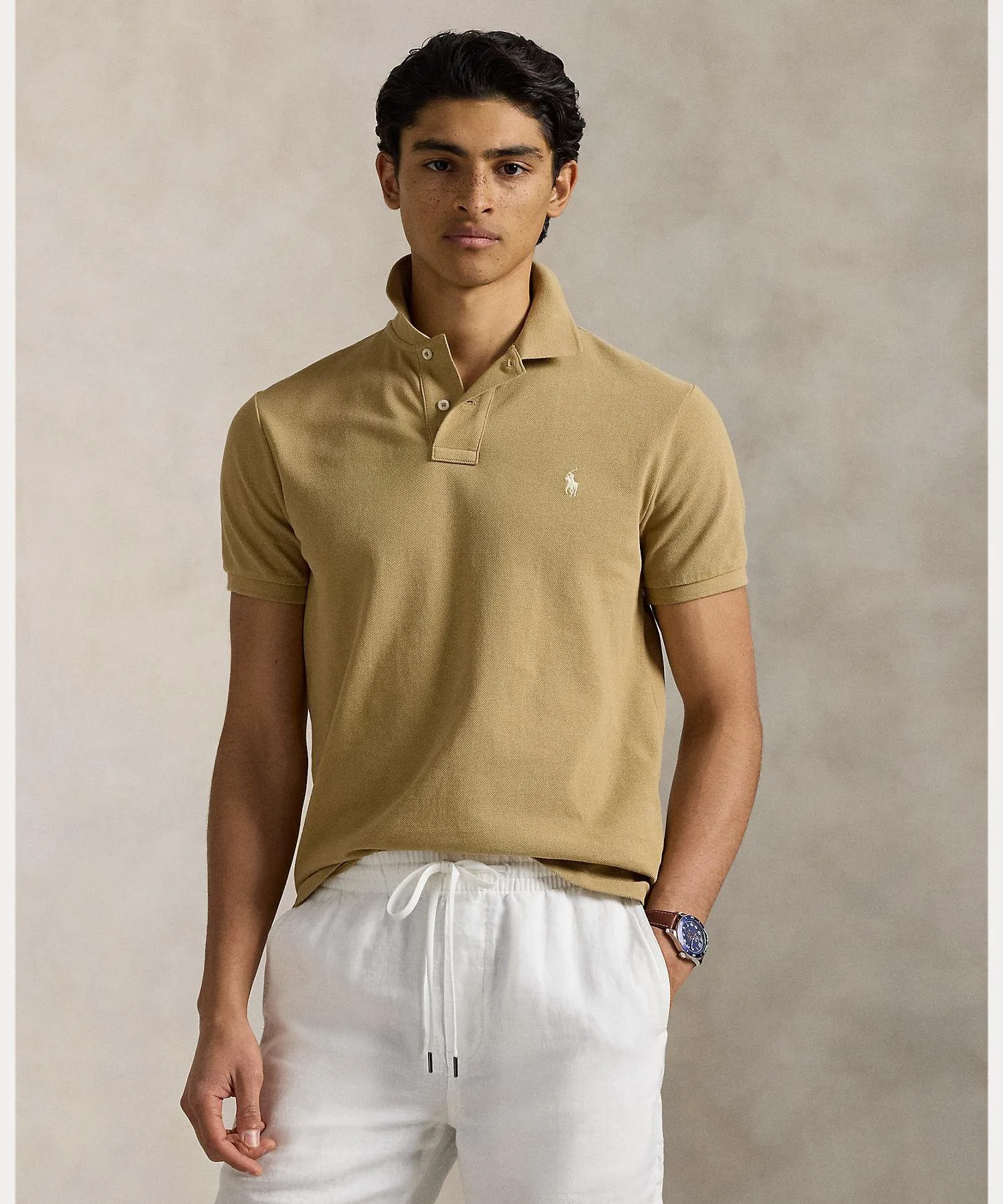 Поло-рубашка из сетчатой ткани приталенного кроя, сшитая. Polo Ralph Lauren, 260 Brown