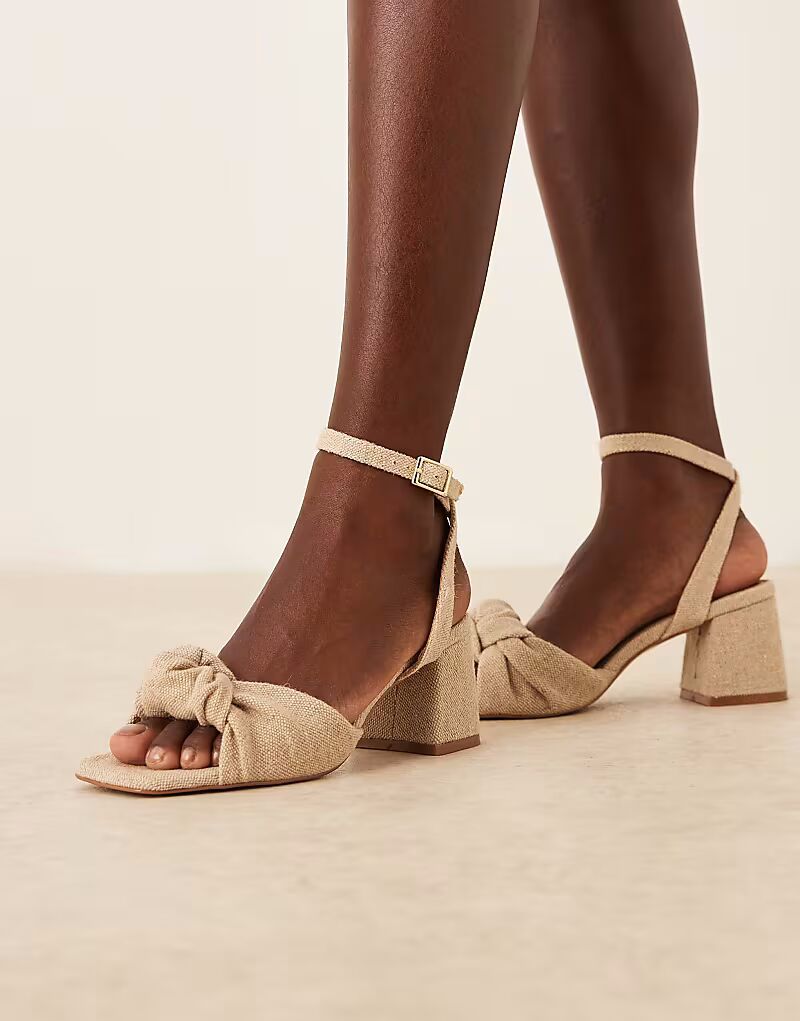 Босоножки на среднем каблуке с узлом ASOS DESIGN Hansel из натуральной ткани