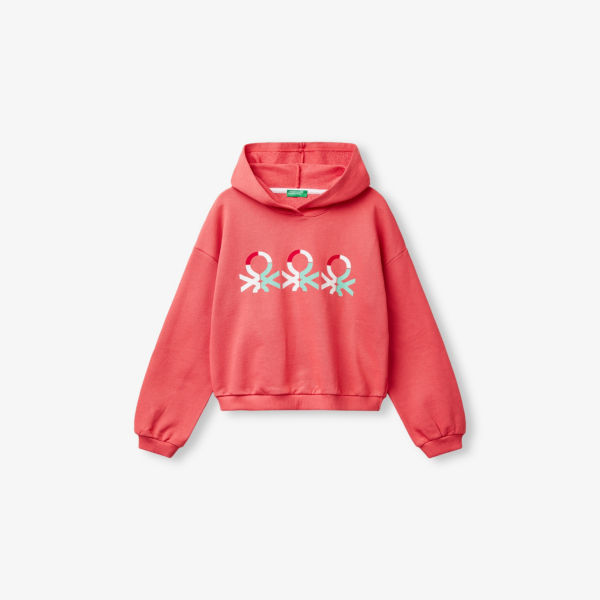 

Хлопковый худи свободного кроя с принтом логотипа 6-14 лет Benetton, цвет cyclamen