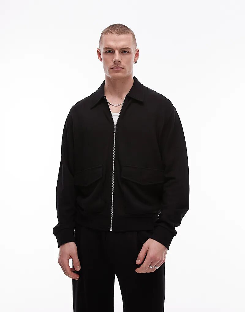 

Topman – Свободная куртка-рубашка из премиального твила черного цвета