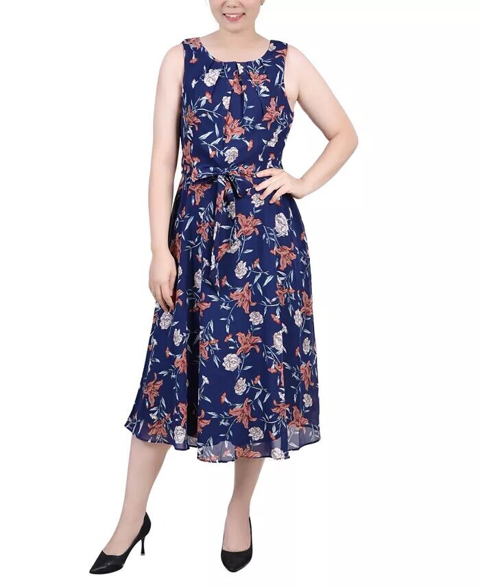 

Миниатюрное шифоновое платье без рукавов с поясом NY Collection, мультиколор