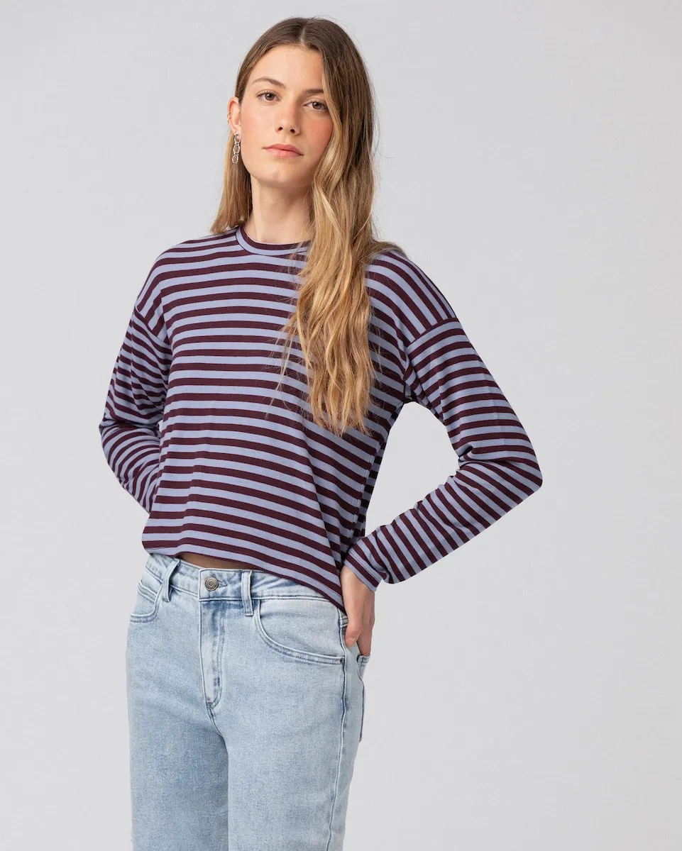 

Женская футболка с длинным рукавом в полоску Noon, белый/бордовый