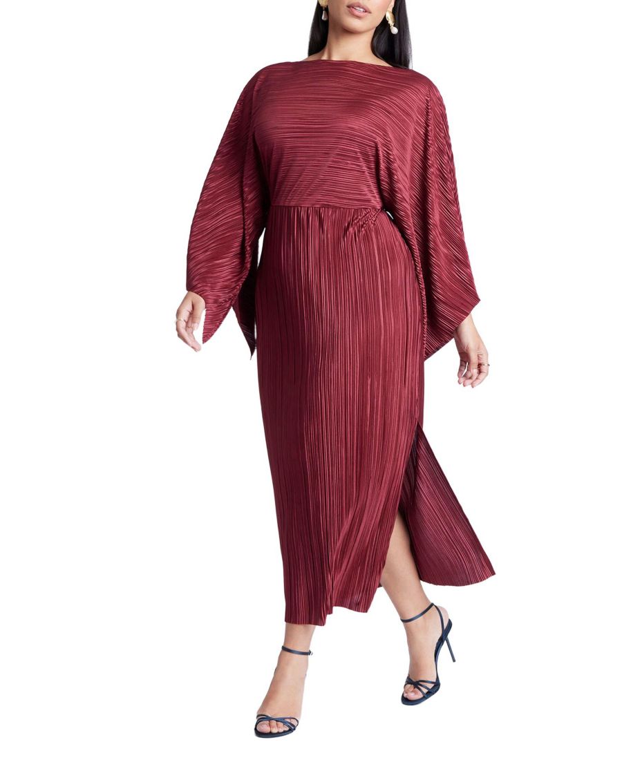 

Женское платье большого размера с эффектом накидки из плиссированной ткани ELOQUII, Bordeaux