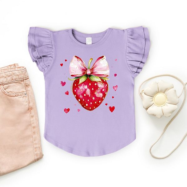 Футболка с принтом Coquette strawberry hearts watercolor и рукавами-фонариками The Juniper Shop, White — фото 3