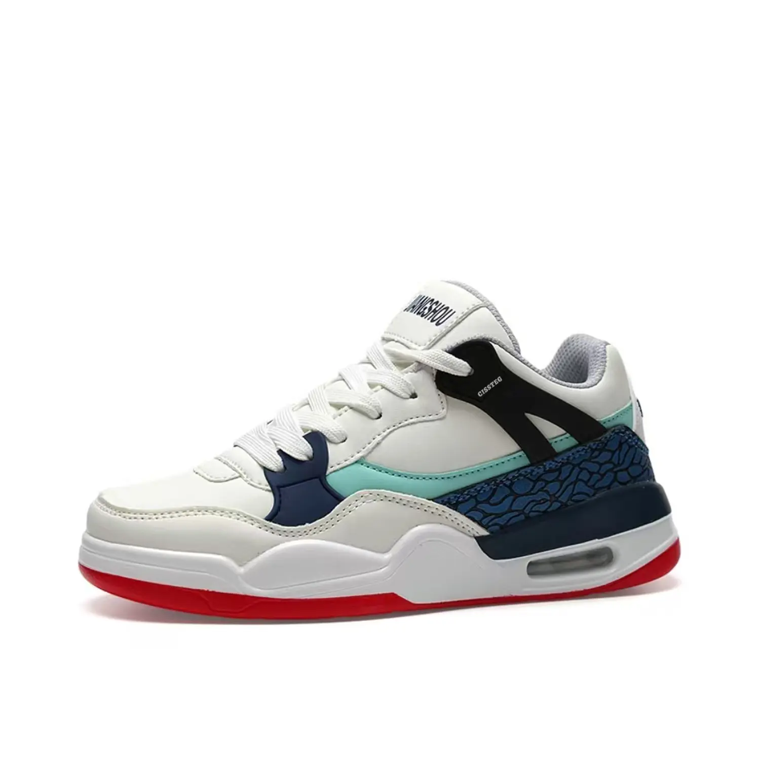 

CISSTEG Нескользящие легкие низкие скейтерские кроссовки унисекс бежево-бело-сине-красные, цвет White Blue Red