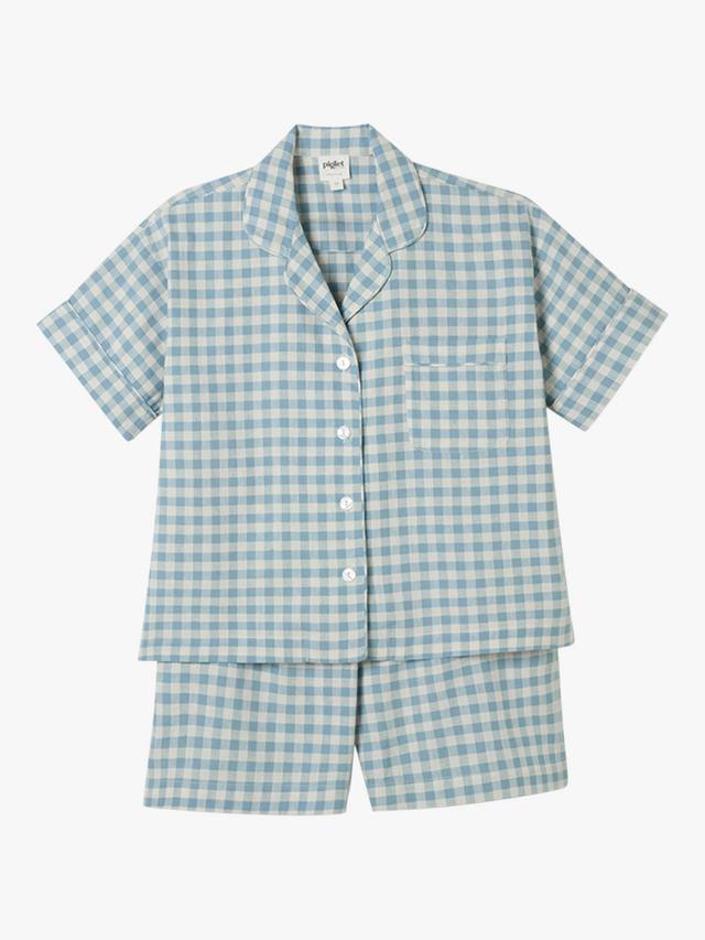 

Комплект пижамы шорты из смесового льна в клетку Piglet in Bed, Warm Blue