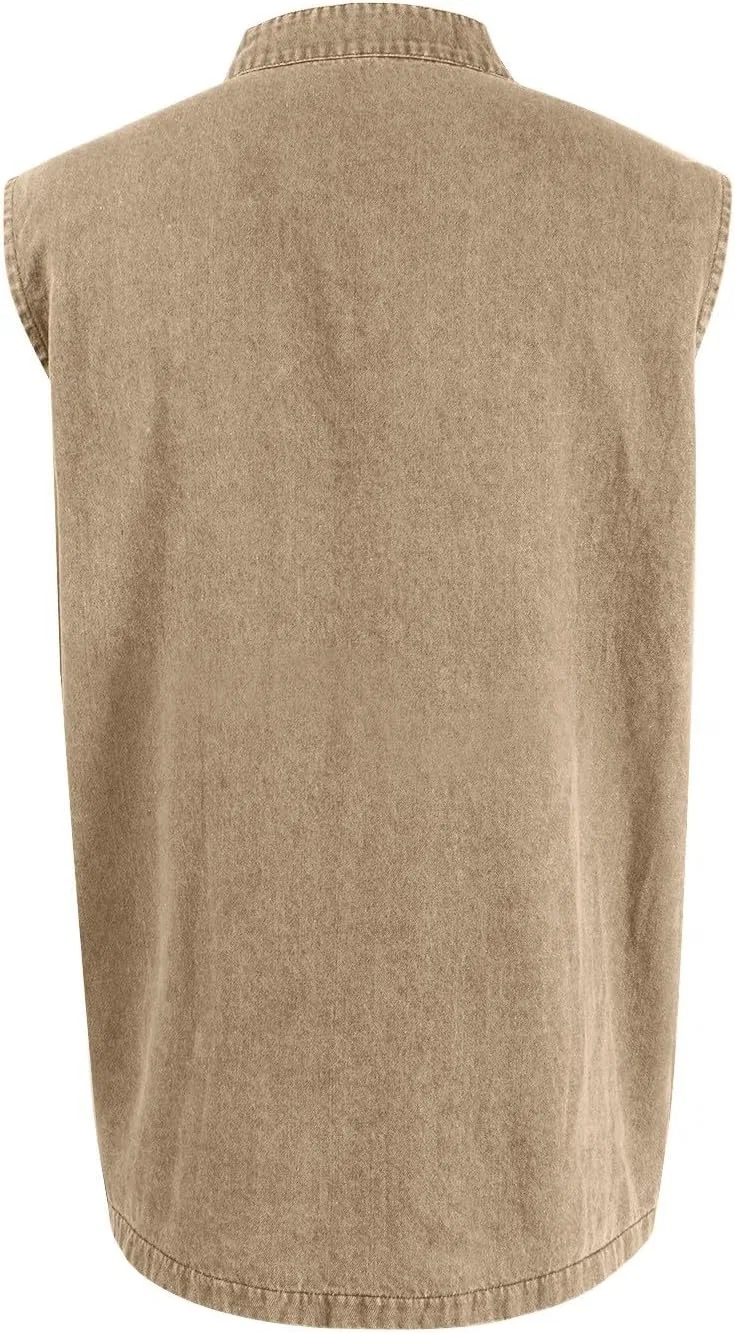 Мужская майка-безрукавка Vintage, хлопковая, с карманом, D001-khaki — фото 4