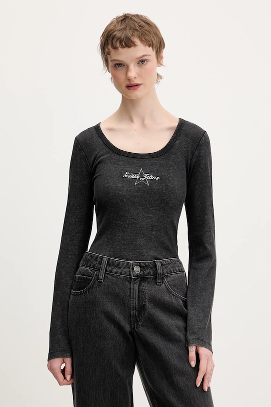

Лонгслив Guess Jeans, черный