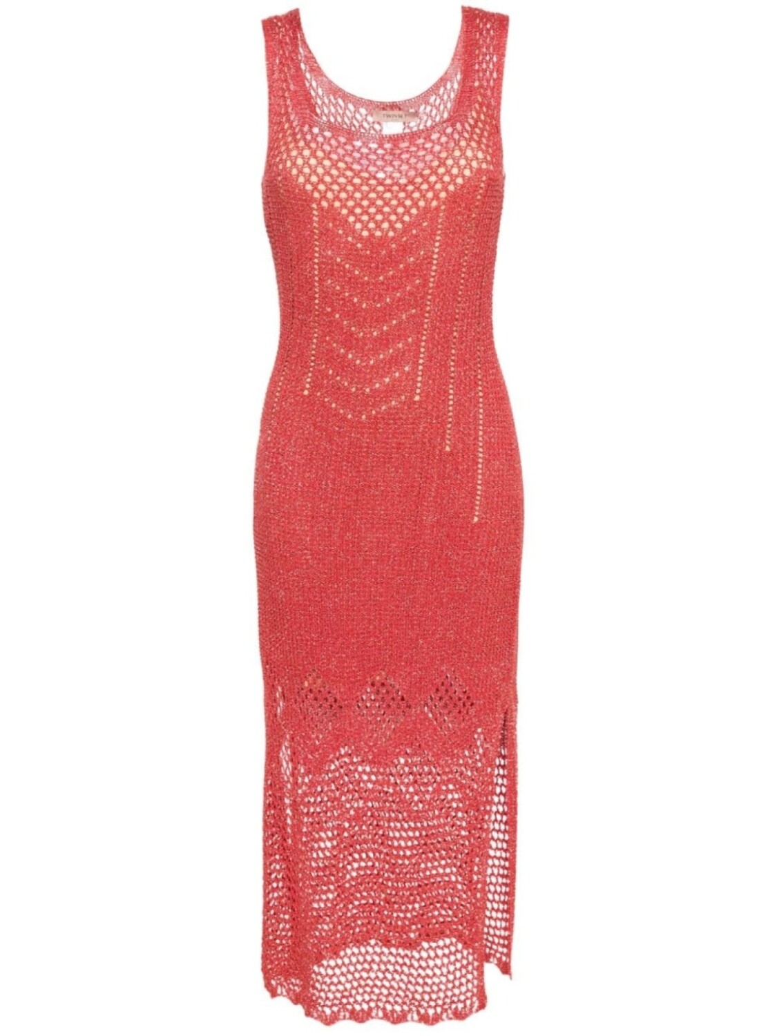 

TWINSET платье макси с эффектом металлик, красный
