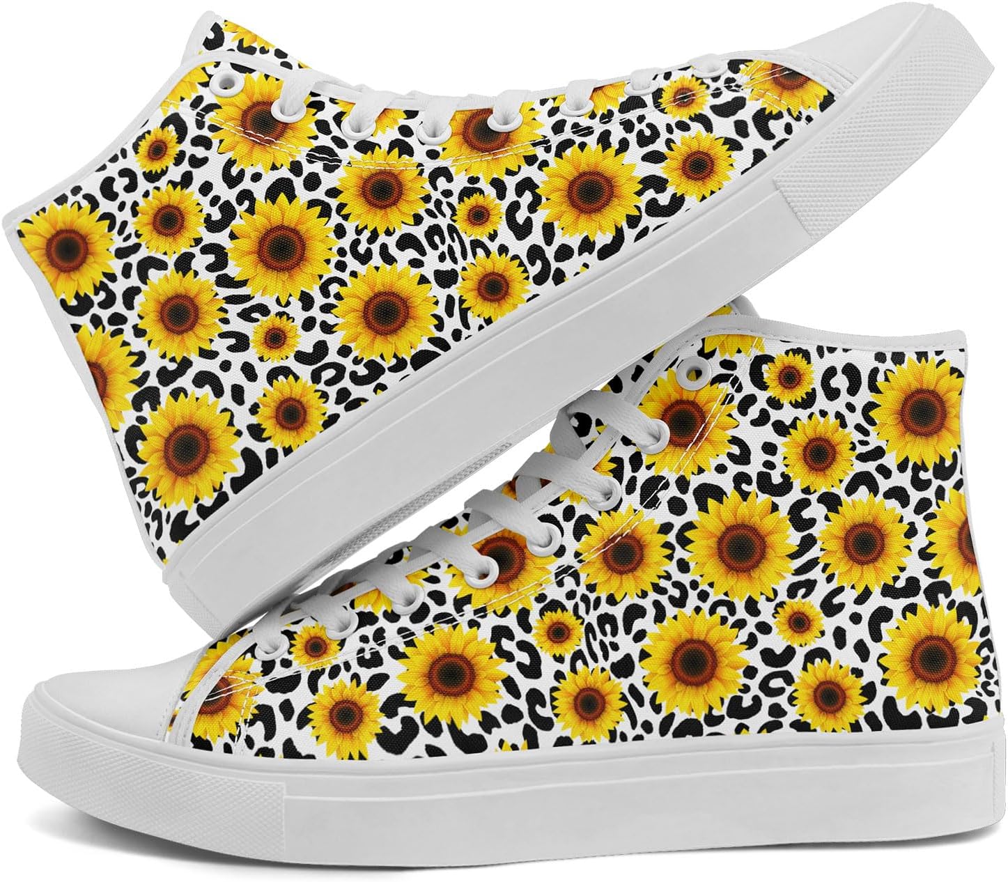 

Женские высокие кеды из холщовой ткани AWSOLE Sunflower с цветочным принтом, шнуровкой, плоской подошвой, дышащие повседневные прогулочные кроссовки, белый/черный/желтый/коричневый