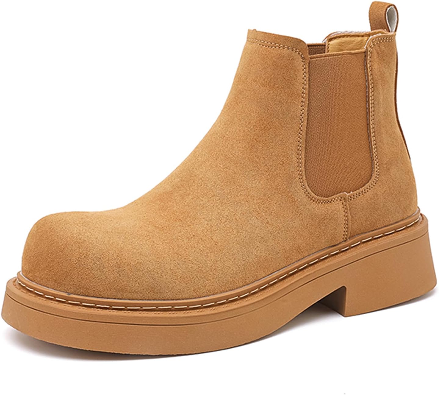 

Мужские замшевые ботинки OXNEUHG на высокой платформе в стиле Челси, классический круглый носок, низкий массивный каблук, с эластичными вставками, повседневные, деловые, для свадьбы и офиса, желтый