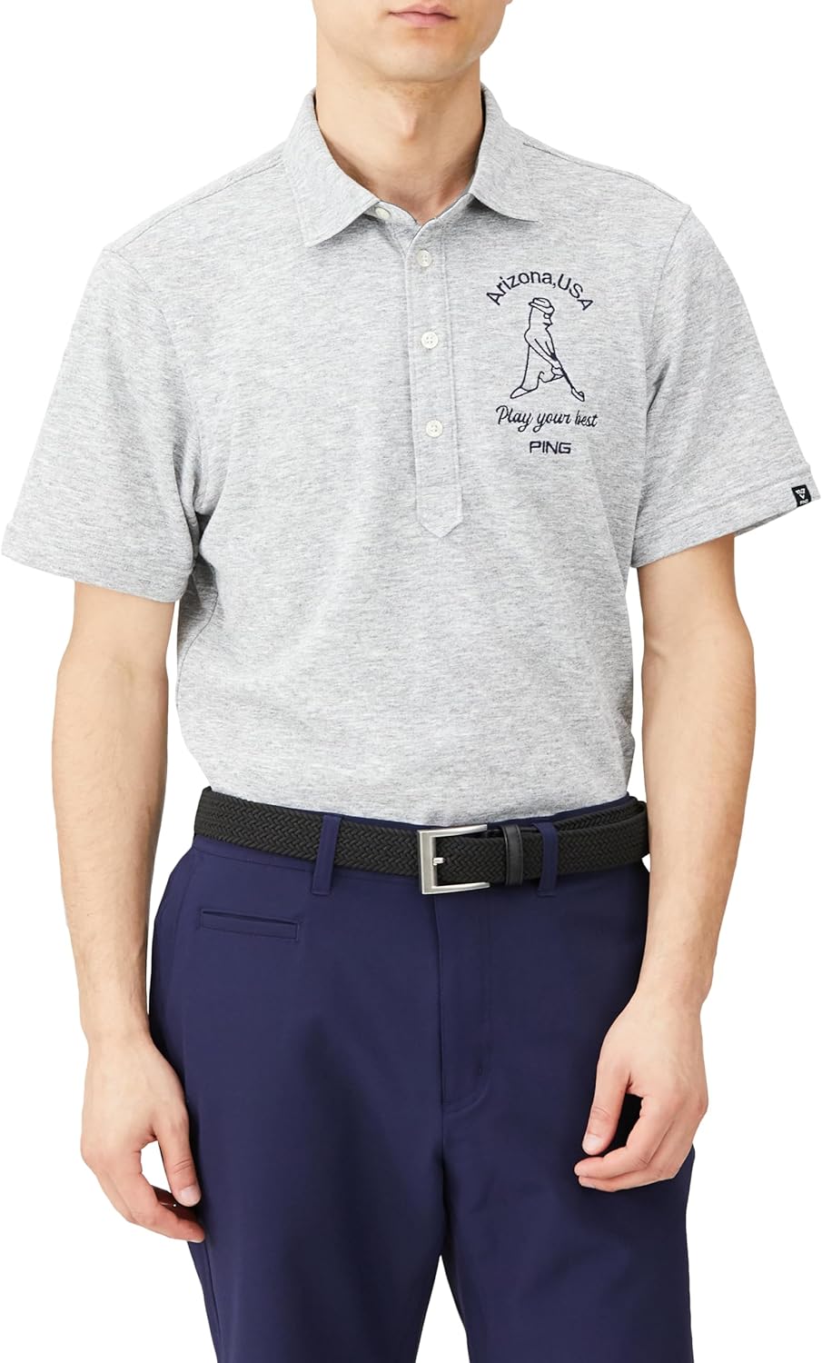 

Мужская рубашка-поло с коротким рукавом (DRYMIX: влагоотводящая, быстросохнущая, с защитой от УФ-излучения) / для гольфа / 621-4160201 Ping Apparel, серый