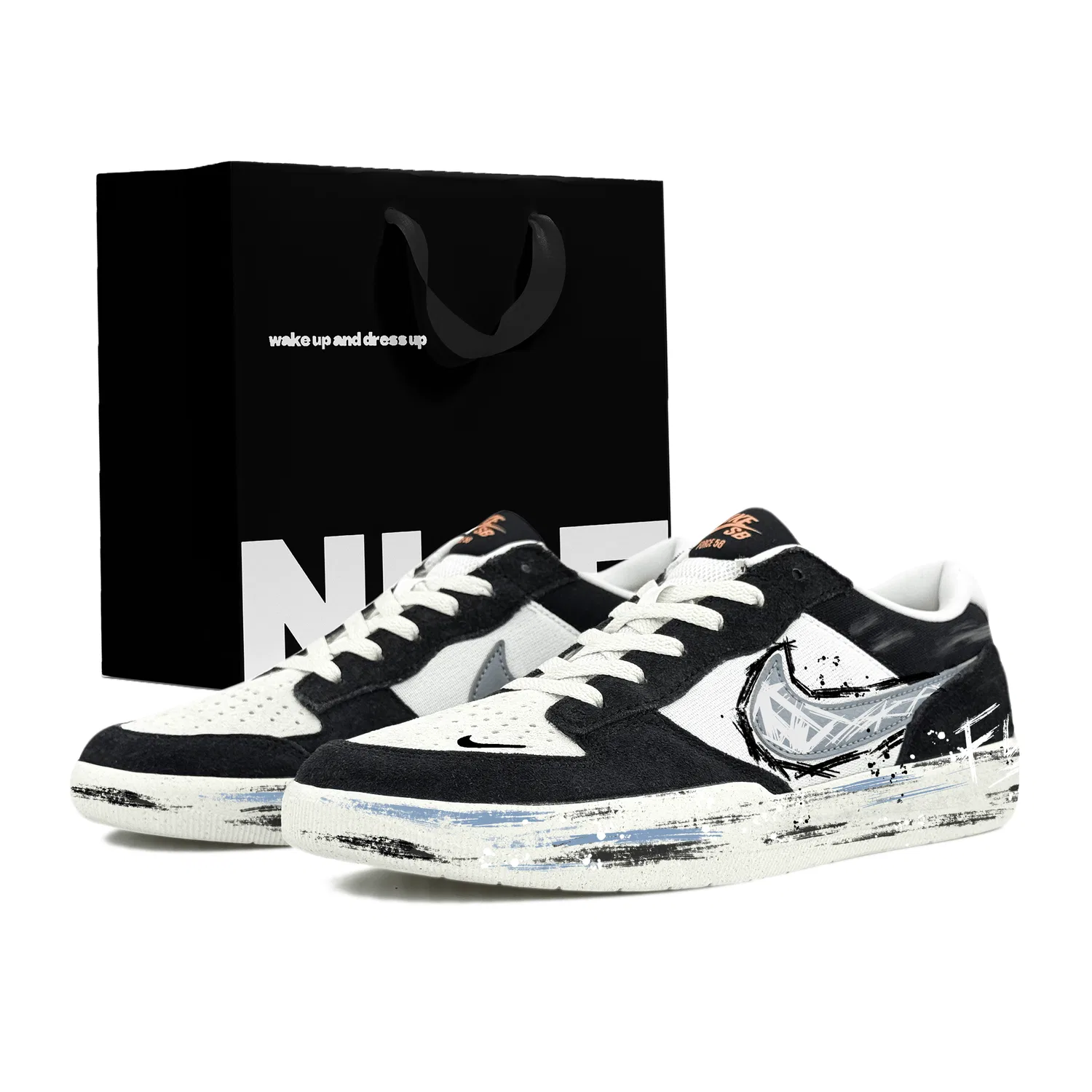 Кроссовки скейтбординг Nike SB Force 58 черно-бело-серые