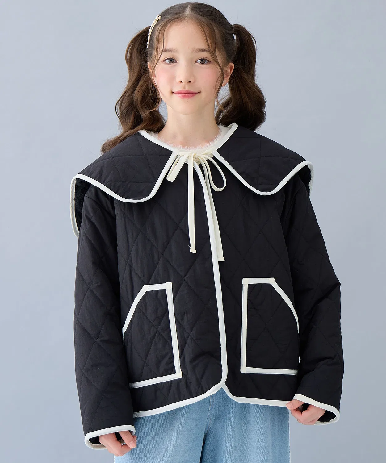 Куртка двусторонняя стёганая с мехом Amourire girl, чёрная — фото 2