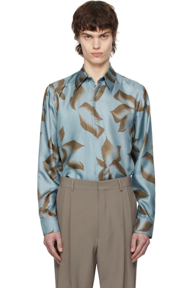 

Синяя шелковая рубашка Dries Van Noten