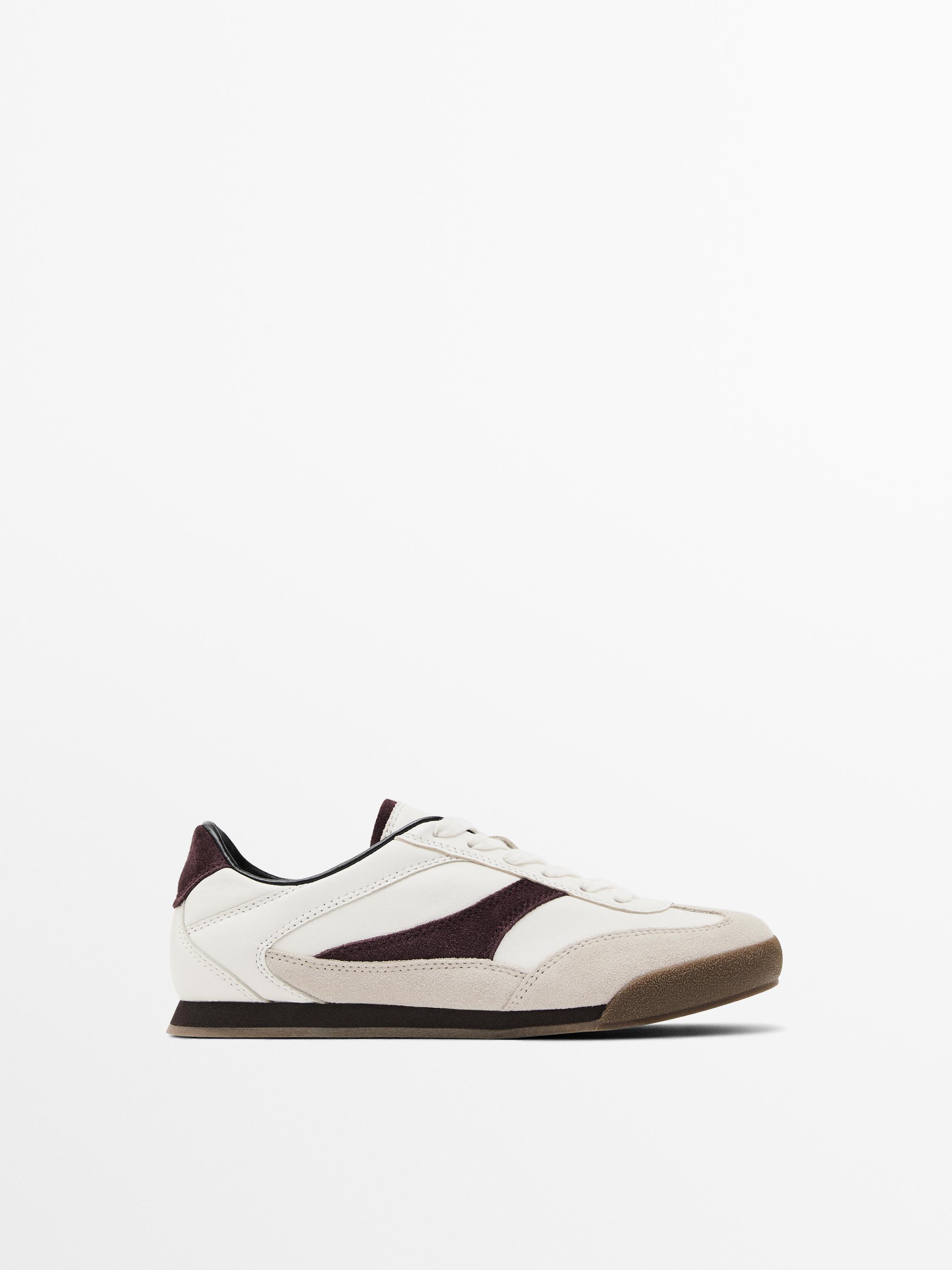 Контрастные кожаные кроссовки Massimo Dutti, белый