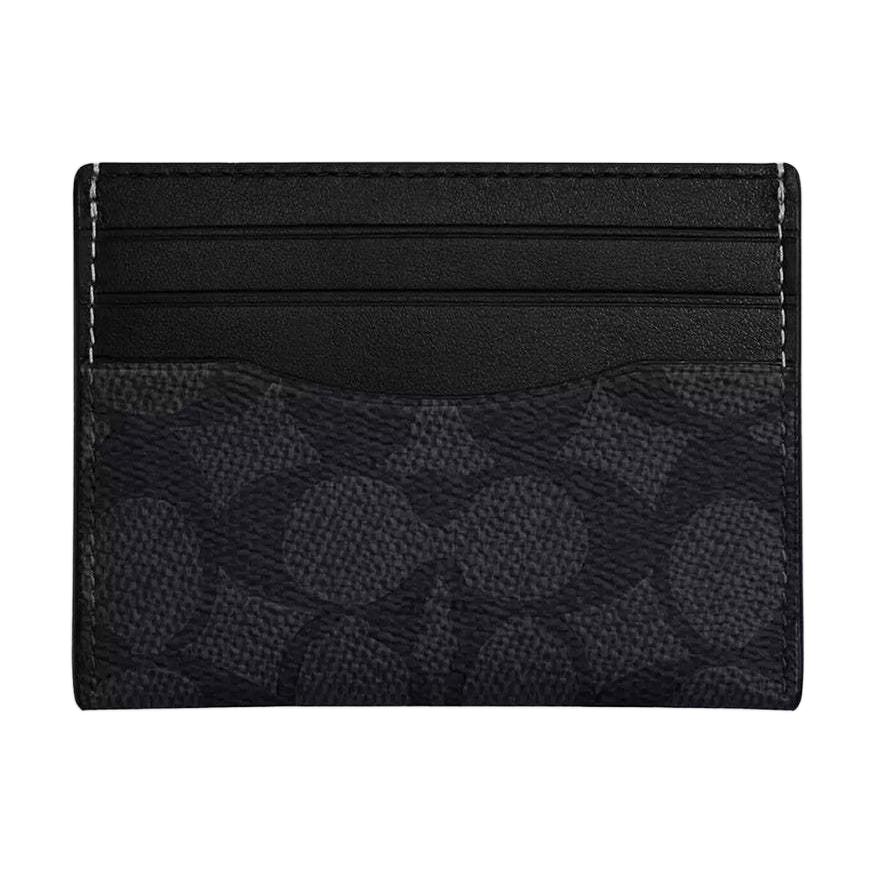 

COACH Чехол для карт из искусственной кожи с тканью и коровьей кожей, мини-держатель для карт унисекс, угольно-черный и черный
