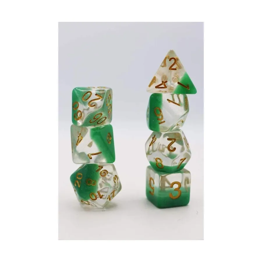 

Набор Poly Set — снежный шар с зелеными блестками и золотом (7), Dice Sets - Resin/Acrylic - Blue, Green, & Purple (Foam Brain Games)