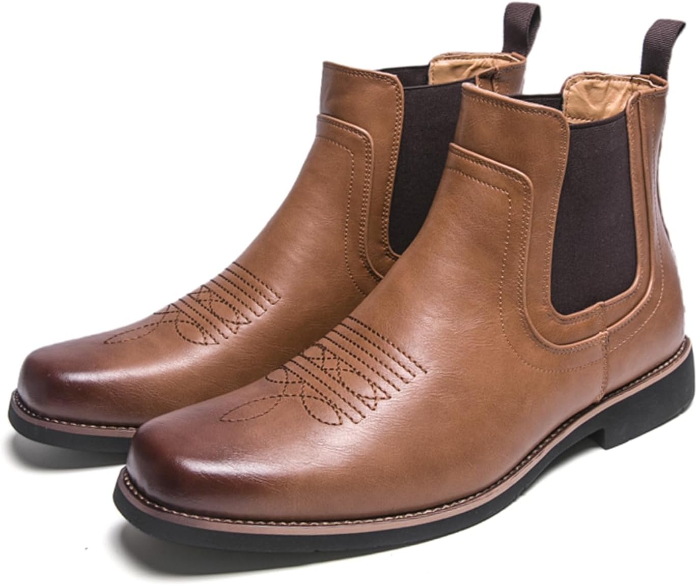 

Мужские ковбойские ботинки с квадратным носком, челси, прочные ретро классические с вышивкой, на подъем, повседневные стильные ботинки Generic, желтый