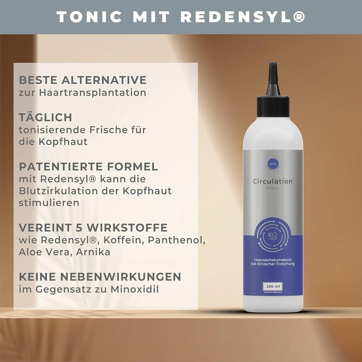 Тонизирующее средство Kö-HAIR Circulation Tonic с 2% Redensyl против выпадения волос (250 мл) Köhair — фото 3