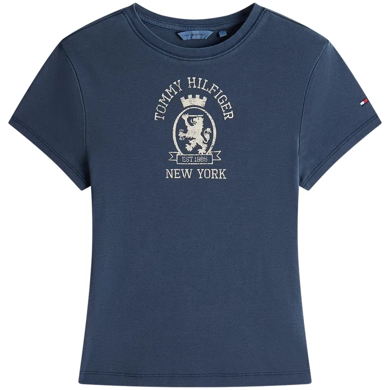 Футболка женская с круглым вырезом Tommy Hilfiger темно-синяя