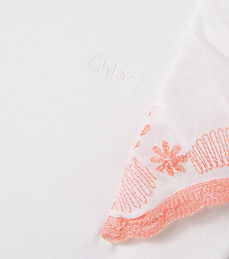 Вышитая хлопковая футболка Chloé Kids, белый — фото 3