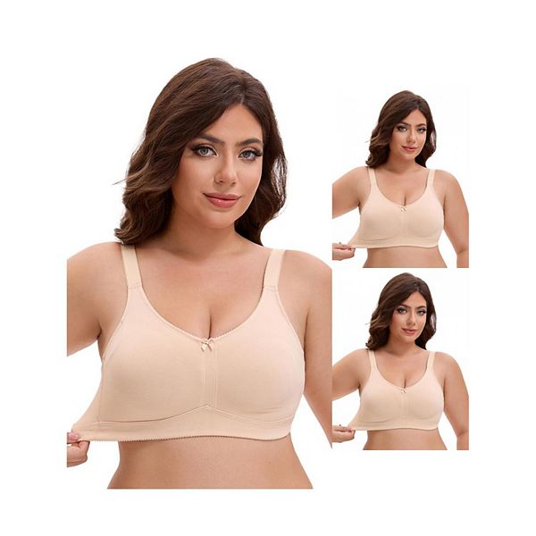 

3 упаковки женского бюстгальтера с карманами для силиконовых форм, полное покрытие, минимизатор Inspire Chic, Beige