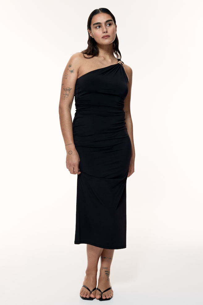 

Платье-Футляр с вырезом на одно плечо H&M, черный