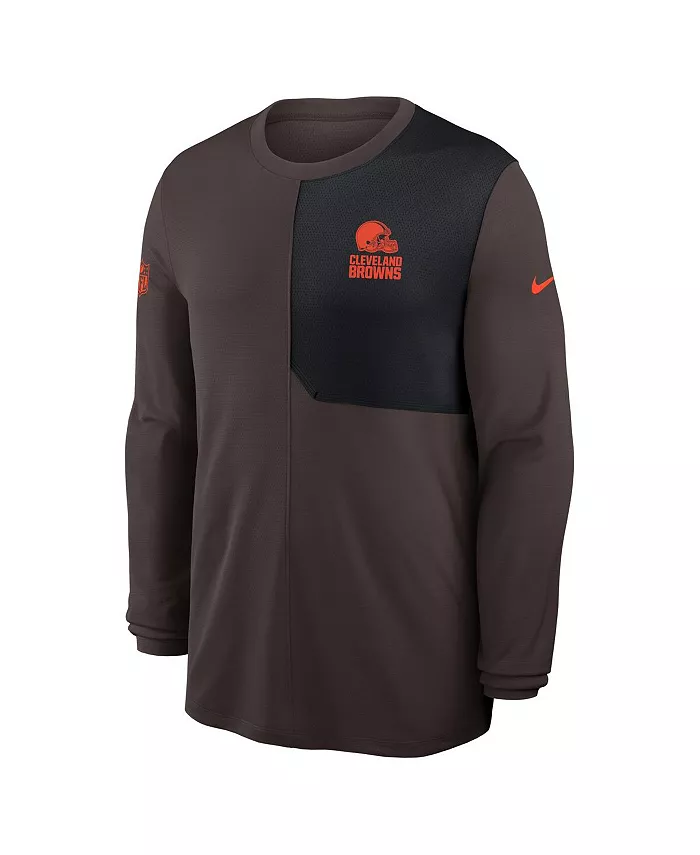 Мужская коричневая футболка с длинным рукавом Cleveland Browns Sideline Coach UV Performance Nike — фото 2